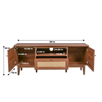 Finley 59 in. Farmhouse Caned TV Stand with Drawer and Storage Doors Fits TVs up to 65 in. with Cable Management - JONATHAN Y